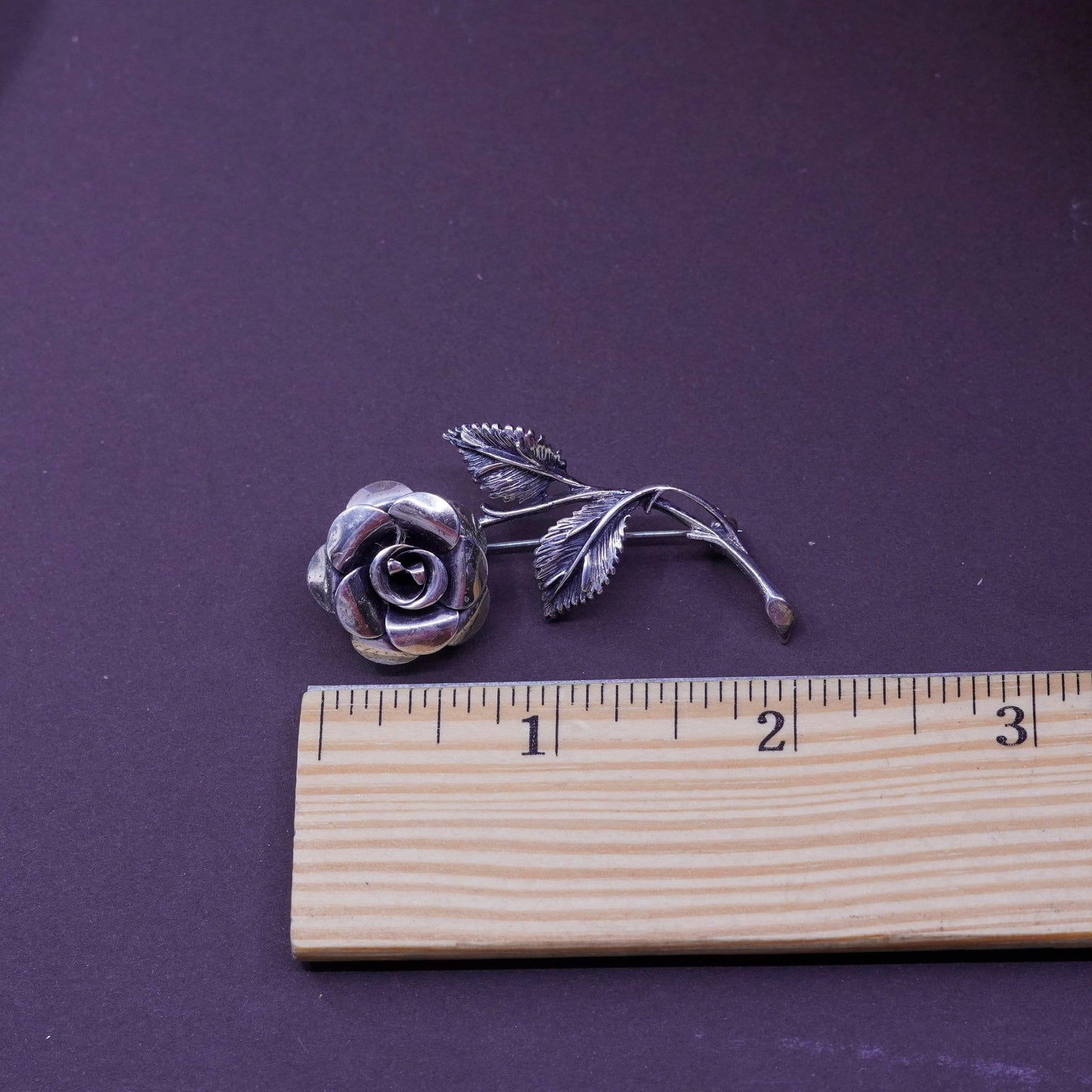 Vintage beau handmade sterling 925 silver rose flower brooch
