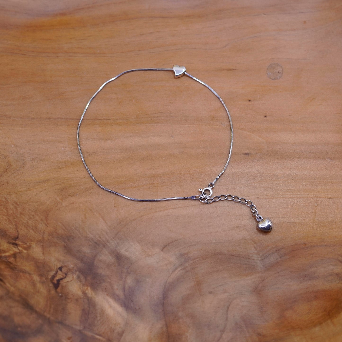 9+1”, vintage Sterling 925 silver handmade snake bracelet anklet heart charm