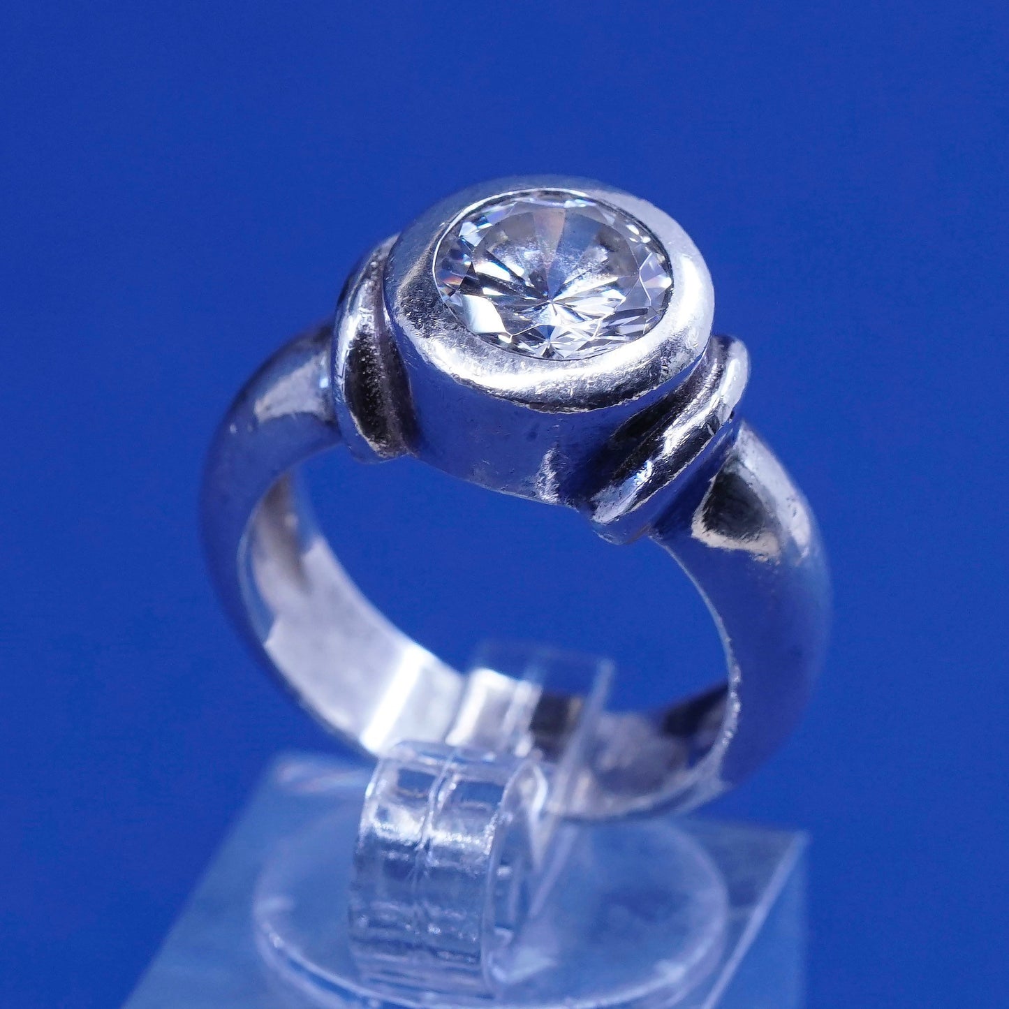 Size 6.75, vintage Sterling silver handmade ring, 925 engagement ring w/ cz