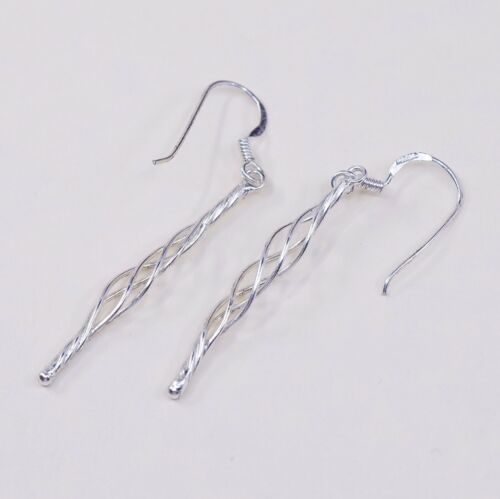 Vtg 925 Sterling Silver Handmade Twisted Dangle Earrings, Stamped 925