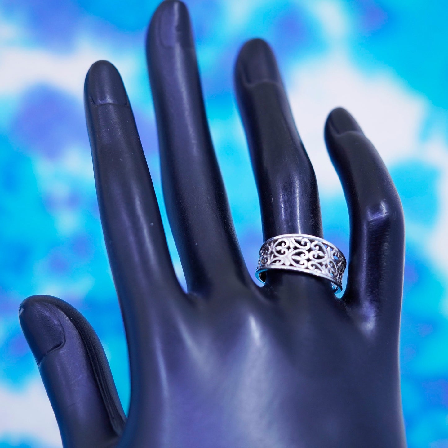 Size 7, vintage Sterling silver handmade ring, 925 filigree band