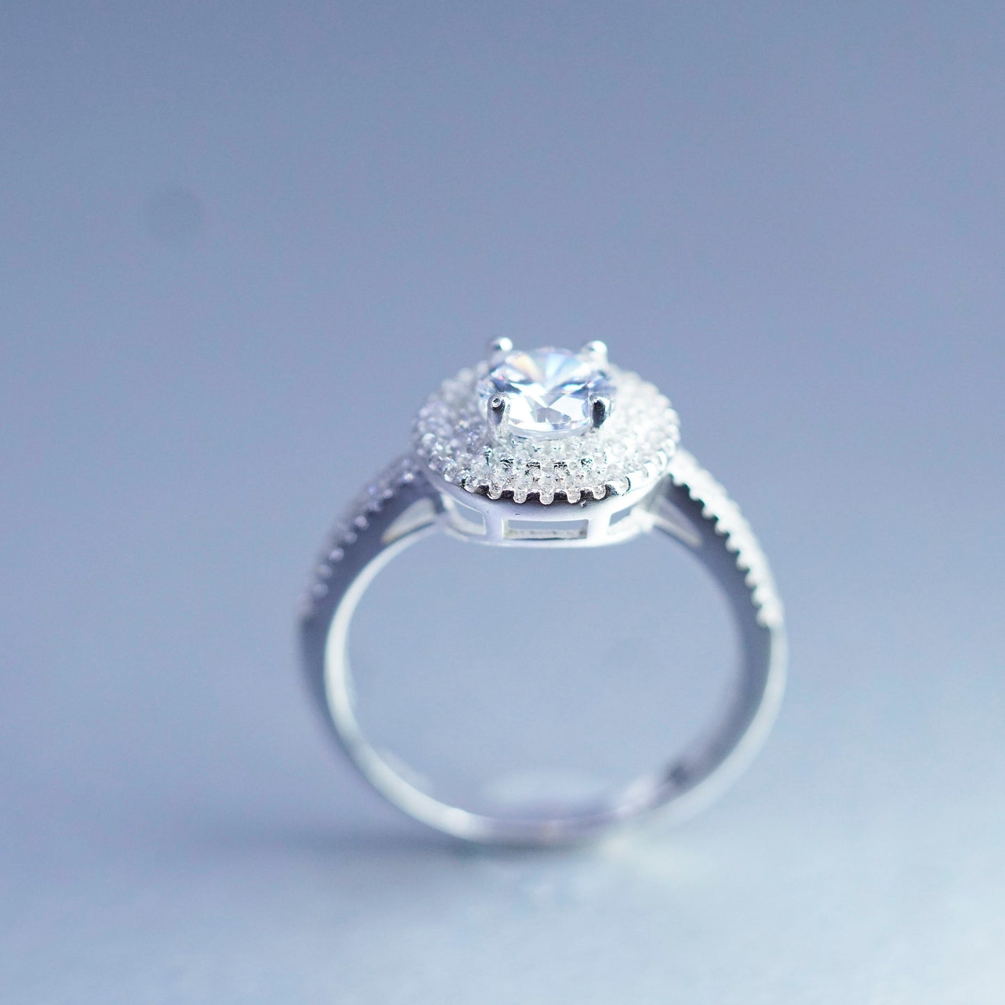Size 8, vintage Sterling 925 silver handmade engagement ring with cluster Cz