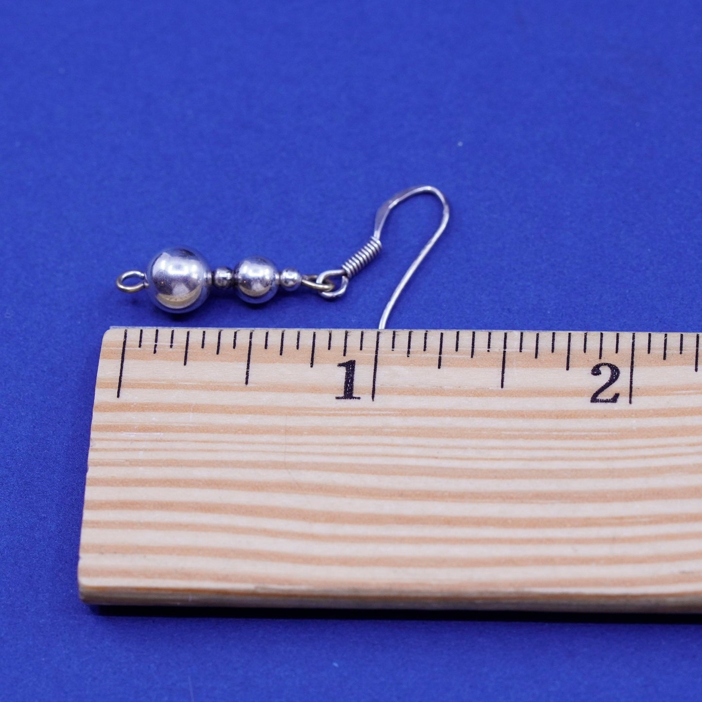 1”, Vintage sterling silver handmade earrings, simple 925 beads