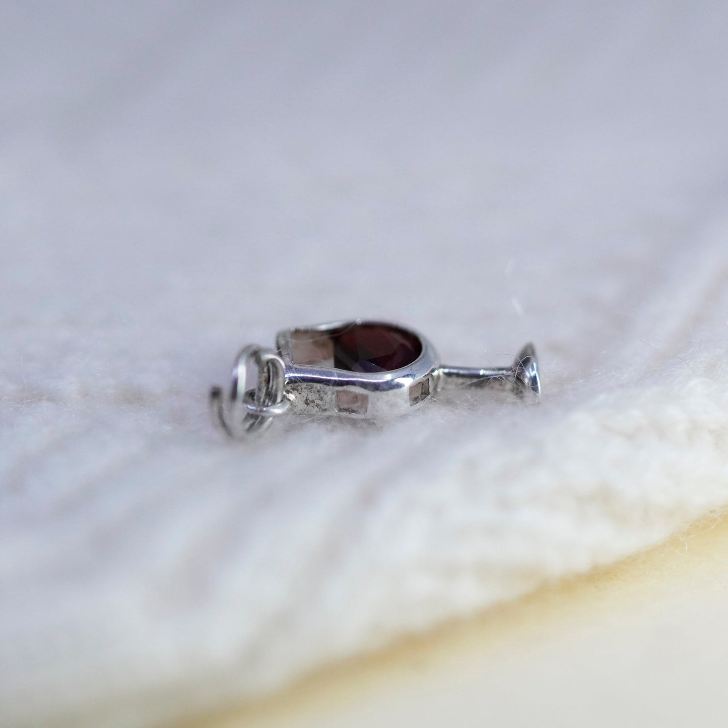 Vintage sterling silver handmade pendant, 925 wine glass charm with ruby