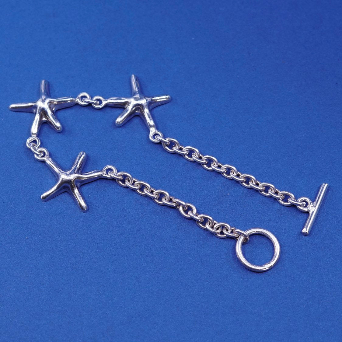 7", 4mm, vtg Sterling silver bracelet, 925 bold circle chain w/ starfish charm