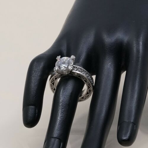 Sz 7, Vtg Sterling Silver Ring, 925 Silver Engagement Ring W/ Crystal