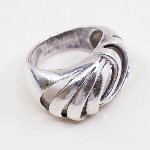 Size 6.75, Vtg Sterling Silver Handmade Ribbed Ring 925 Silver Swirl Band