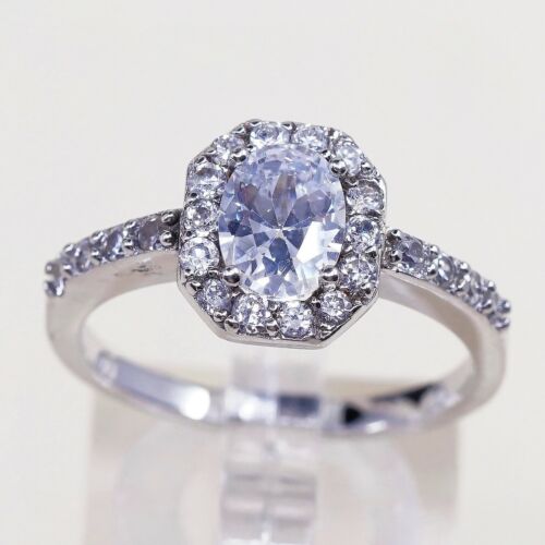 Sz 9, Vtg Sterling Silver Fashion Ring, 925 Silver Engagement Ring W/ Cz
