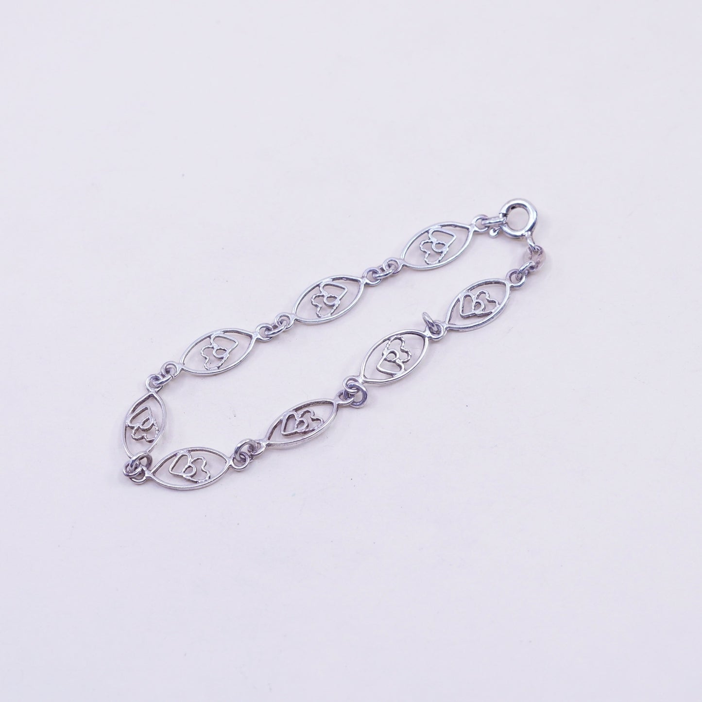 6.5”, Vintage sterling silver double heart chain, handmade 925 bracelet