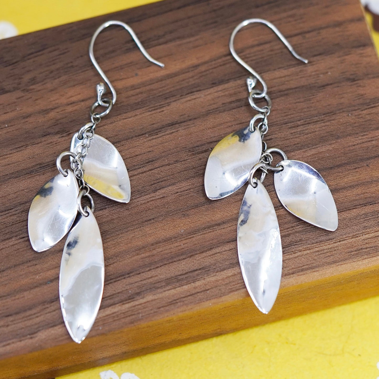 Vintage Sterling silver handmade earrings, 925 leaves drops