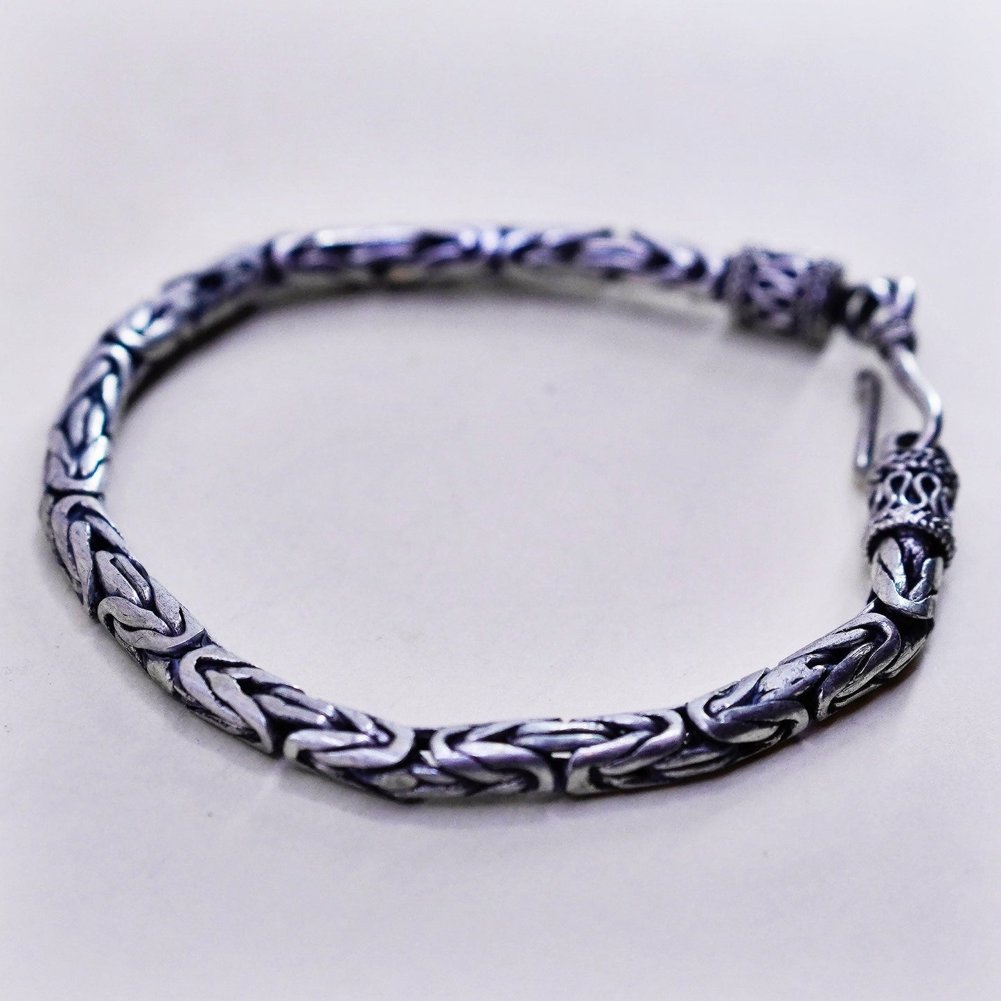 6.25”, bold Sterling silver handmade bracelet, 925 Byzantine, birdcage chain
