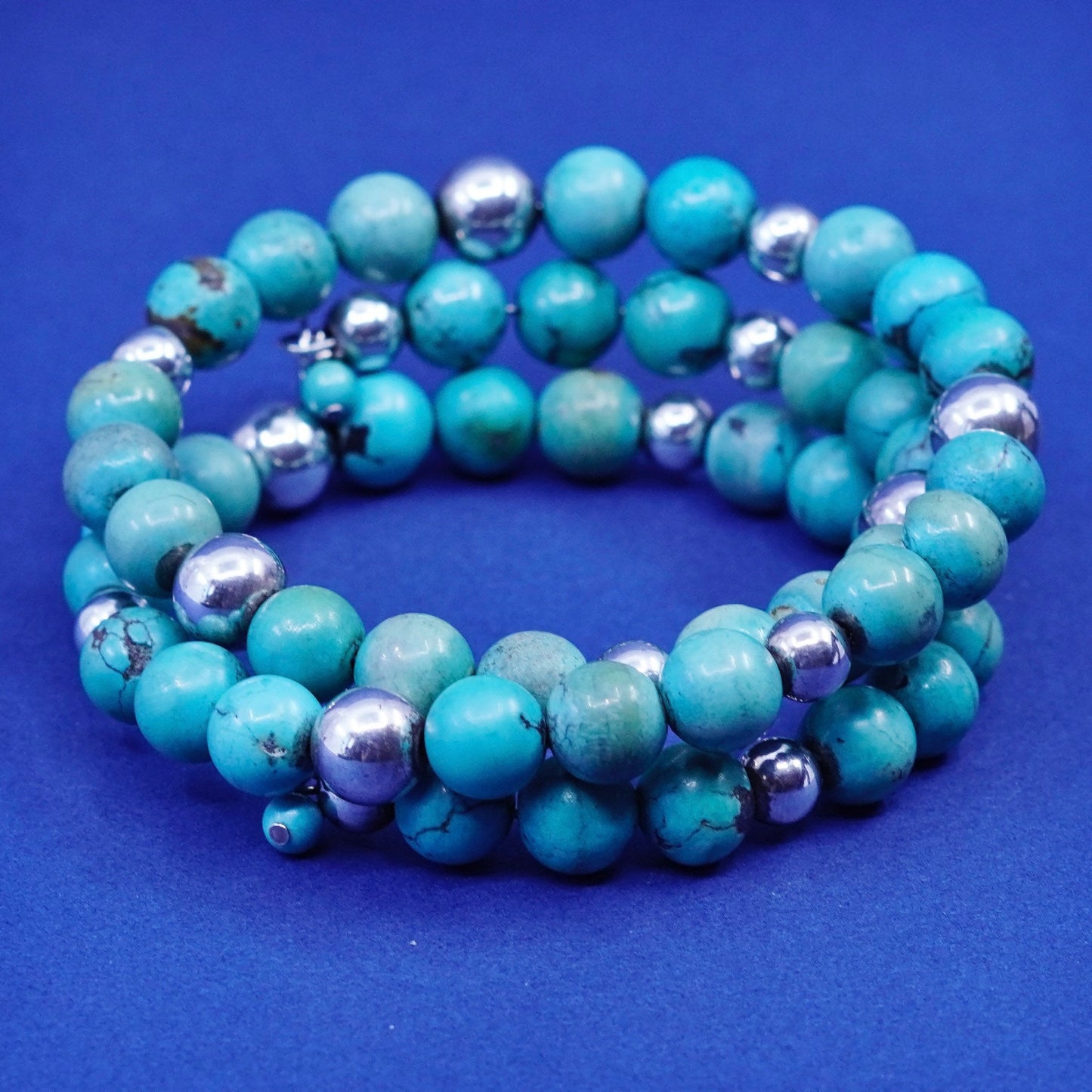 6.5”, sterling silver handmade bracelet, 925 wrap bangle with genuine turquoise