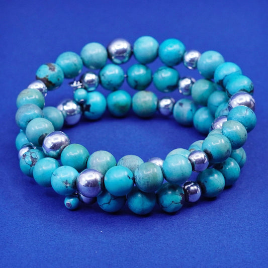 6.5”, sterling silver handmade bracelet, 925 wrap bangle with genuine turquoise