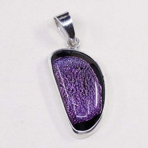 Vtg Sterling Silver Handmade Pendant, Mexico 925 Silver W/ Pink Foiled Glass