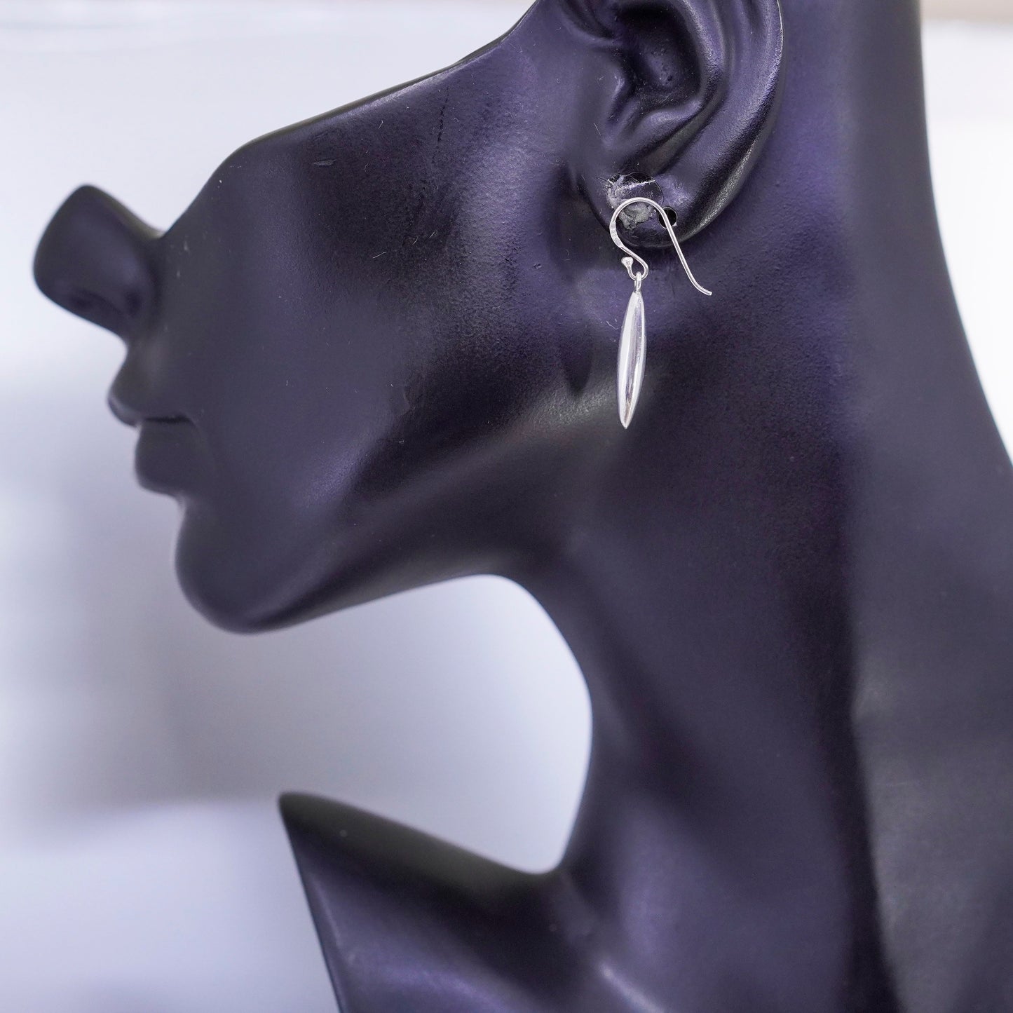 Vintage Mexico Sterling 925 silver handmade marquise shaped earrings