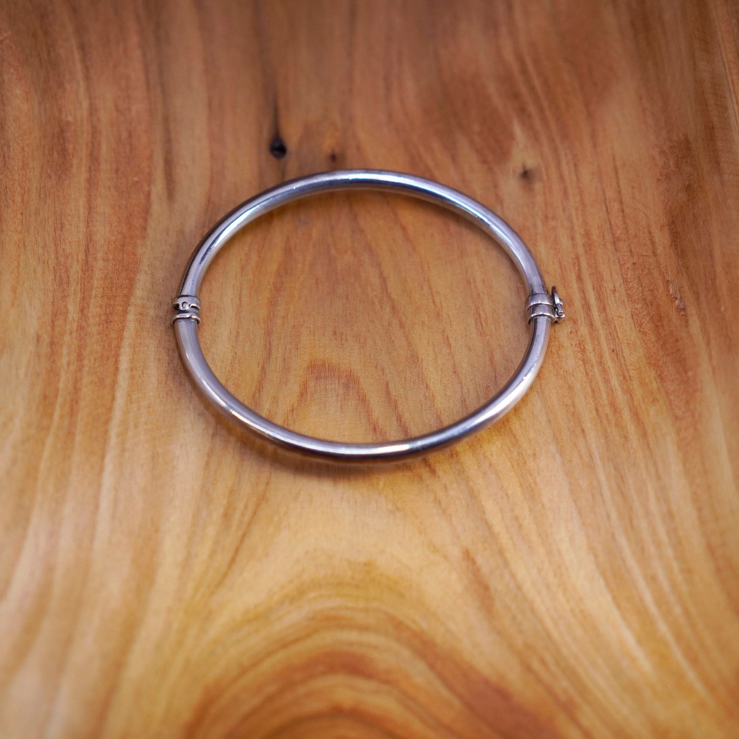 7”, Vintage minimalist sterling silver handmade bracelet, 925 hinged bangle