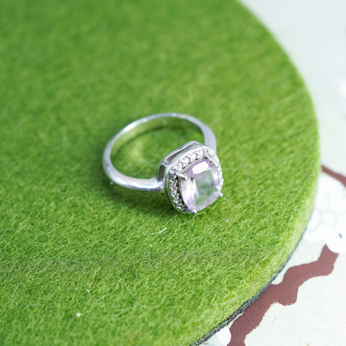 Size 5, vintage Sterling silver 925 handmade cocktail ring with amethyst and Cz