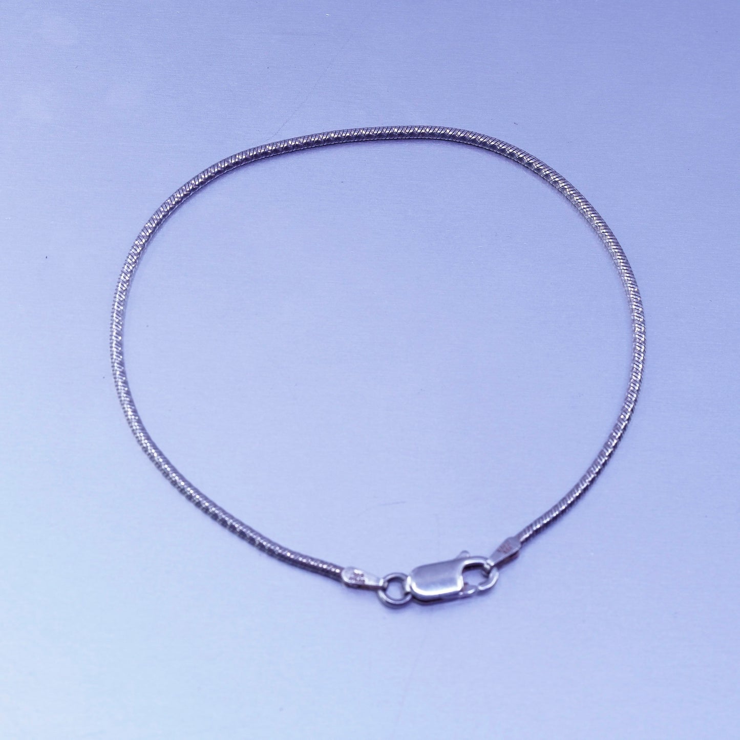 7.25”, 1mm, Sterling 925 silver handmade bracelet, textured snake link chain