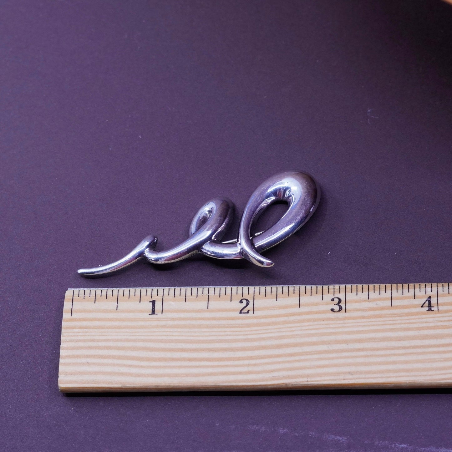 Vintage modern simple jewelry handmade sterling 925 silver swirly brooch