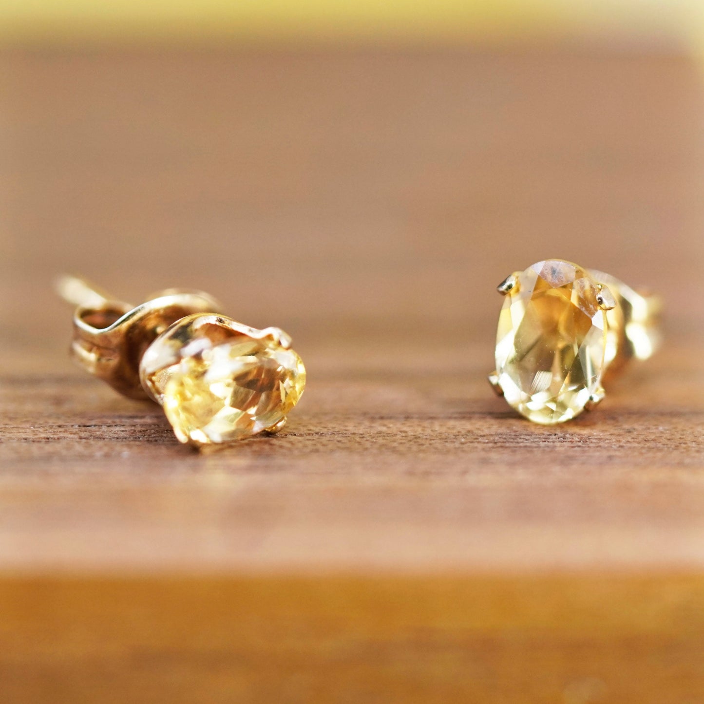 Vintage vermeil gold over Sterling silver handmade earrings, 925 studs citrine