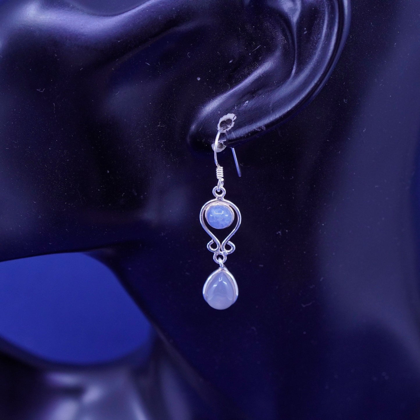 Vintage Sterling 926 silver handmade earrings with moonstone