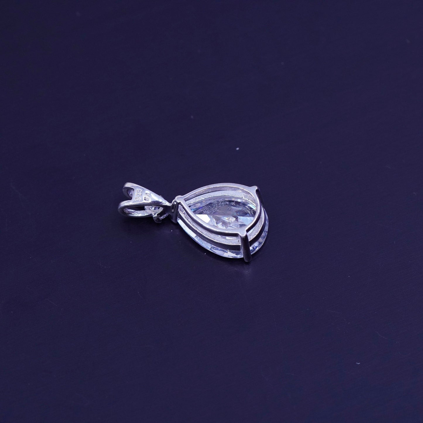 antique sterling 925 silver pendant with teardrop Cz