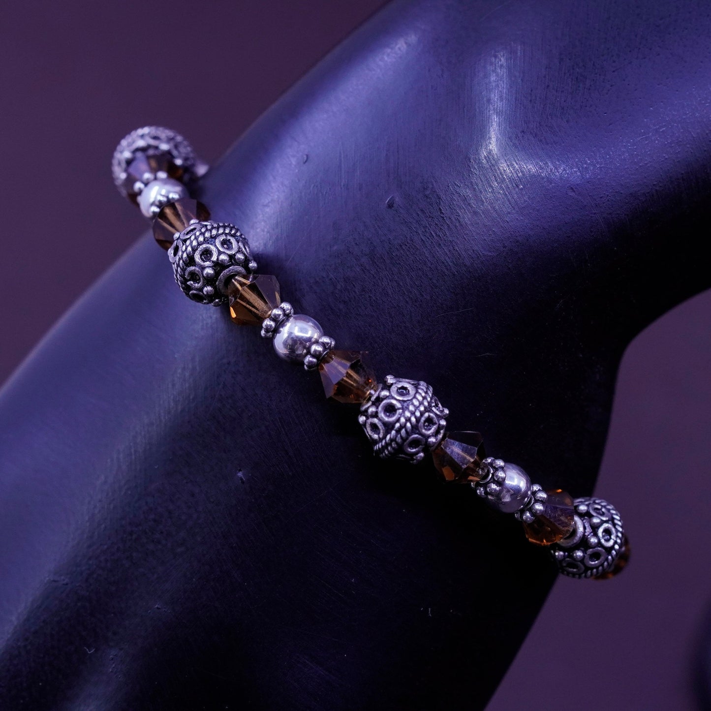7.25”, modern Sterling silver handmade bracelet, 925 wrap bangle beads crystal