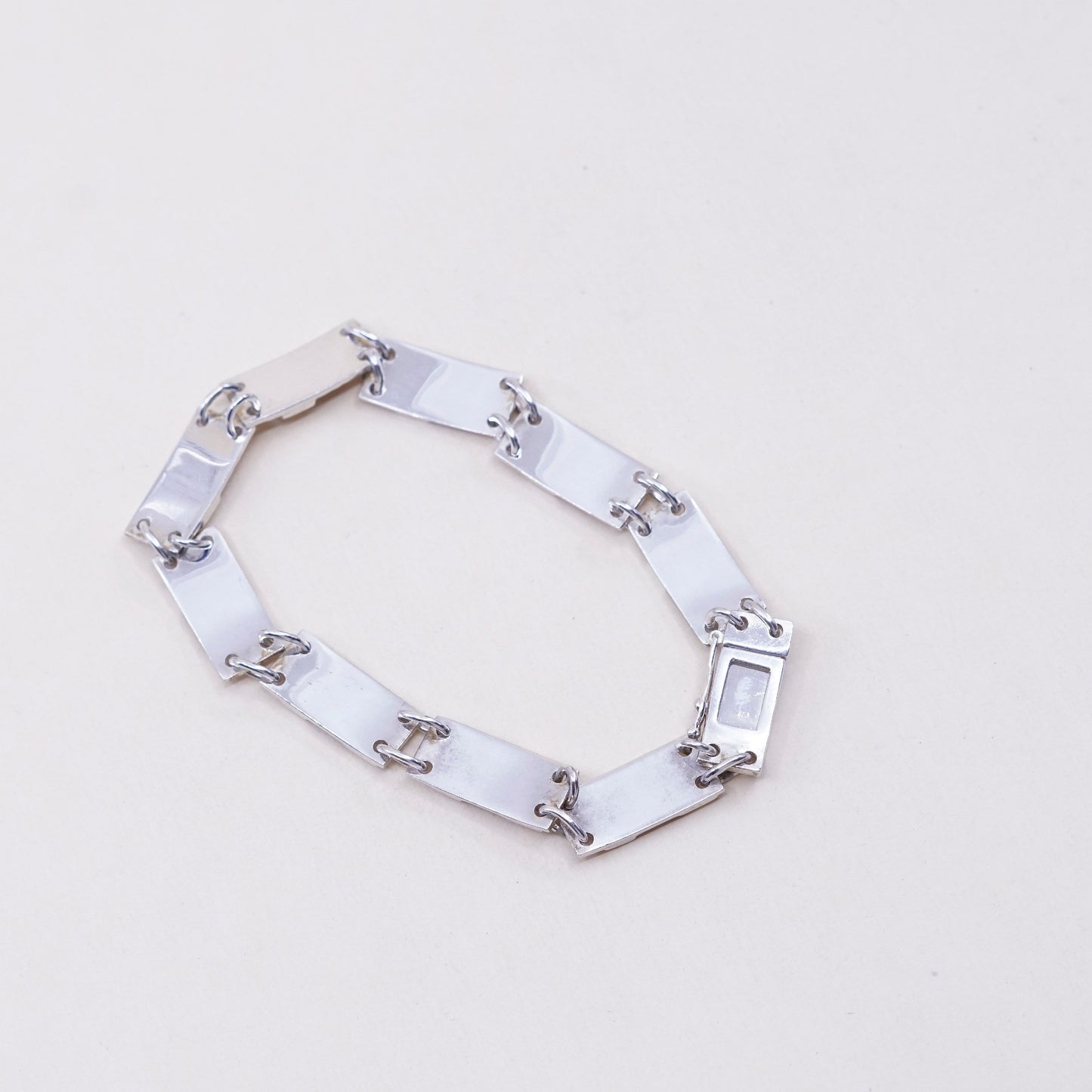7.5”, sterling silver handmade tennis bracelet, 925 embossed rectangular chain