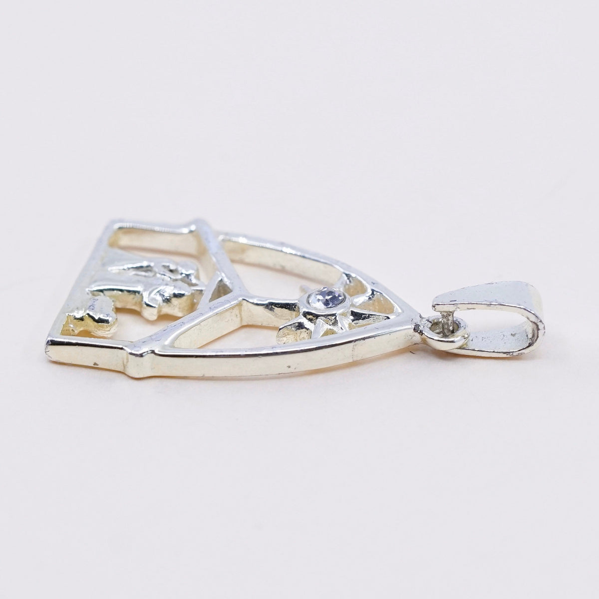 Vintage sterling silver pendant, cross mexico 925 handmade church with Cz
