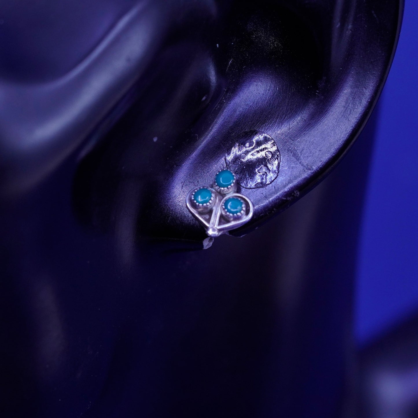 Native American sterling silver handmade earrings, 925 clover studs turquoise