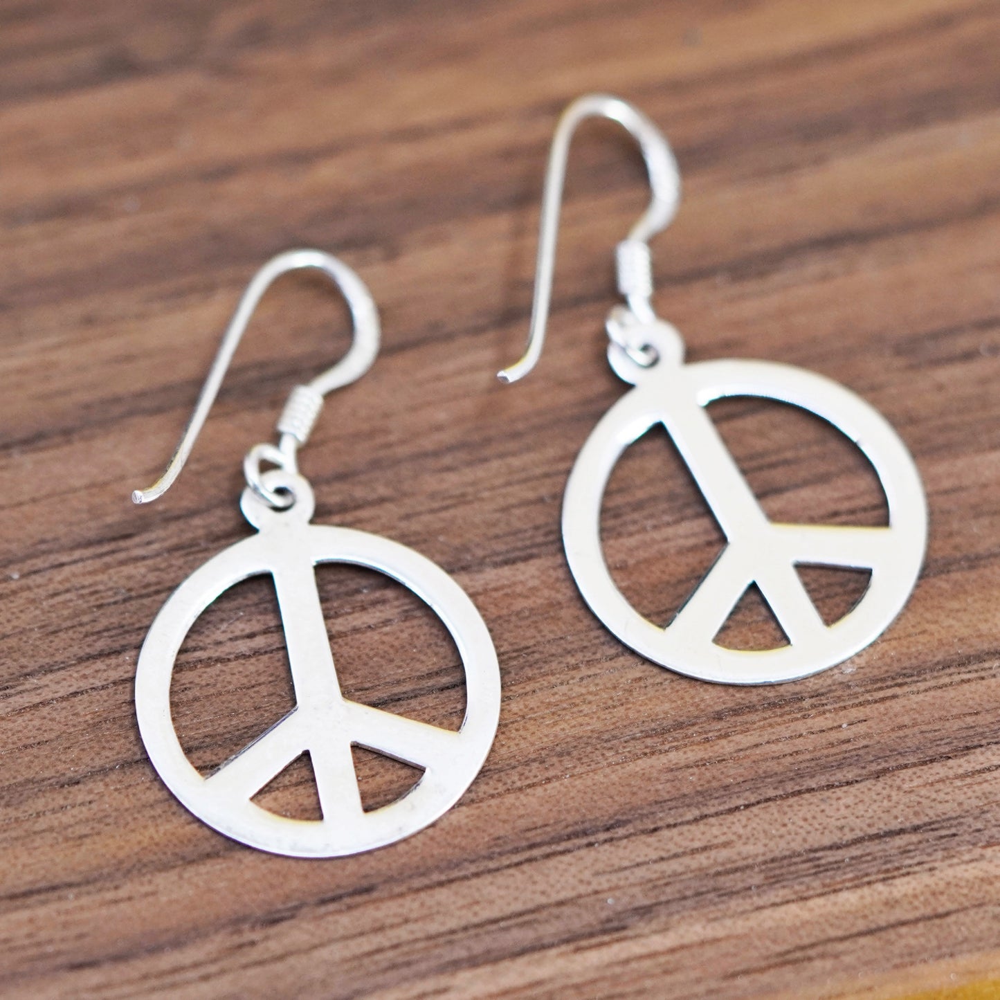 Vintage Sterling 925 silver handmade earrings, peace sign CND