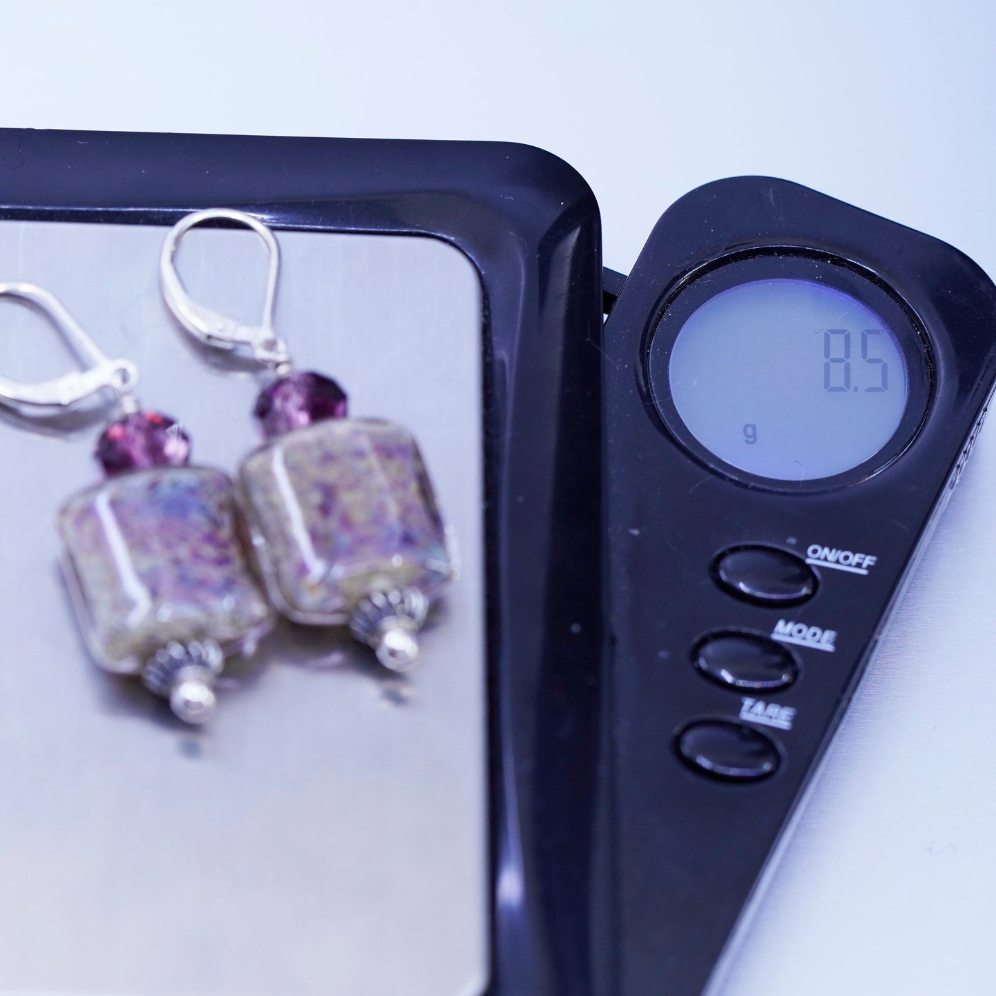 Vintage Sterling 925 silver earrings with artisan glass and purple beads