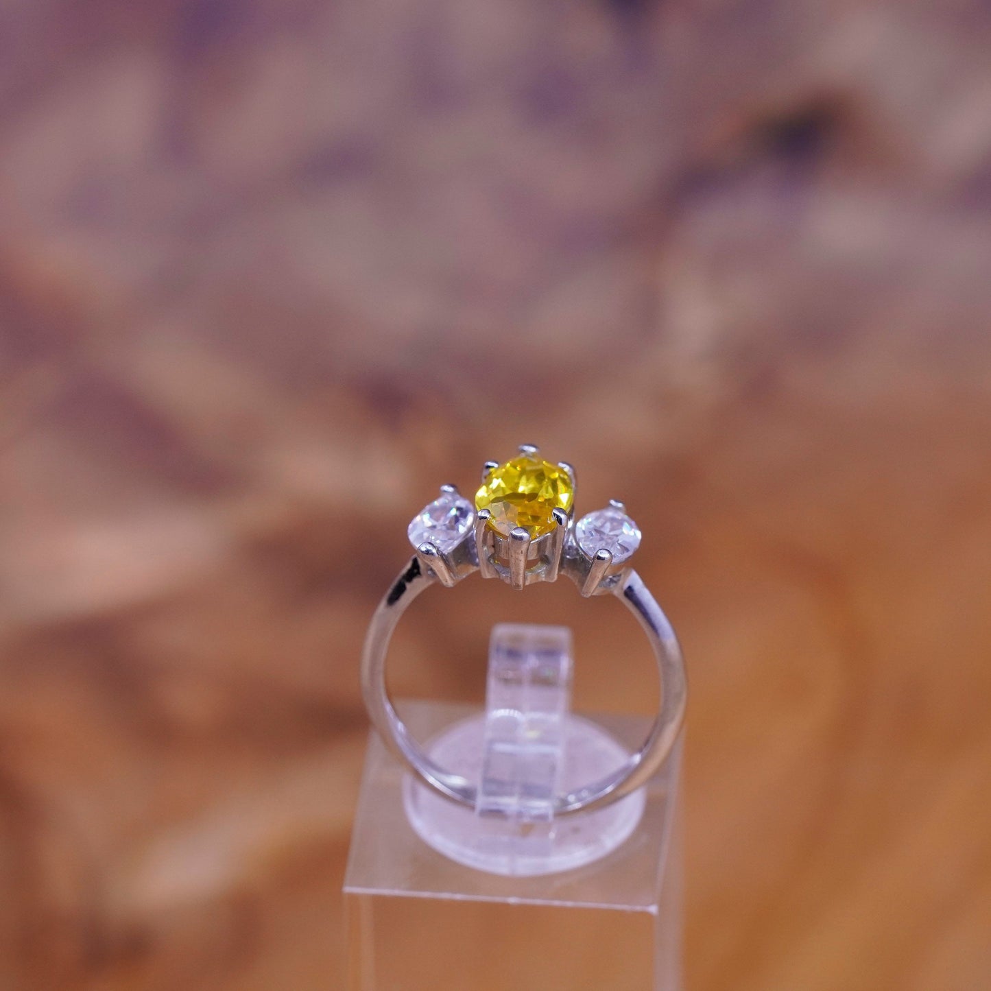 Size 7.5, vintage Sterling 925 silver handmade ring marquise shaped citrine cz