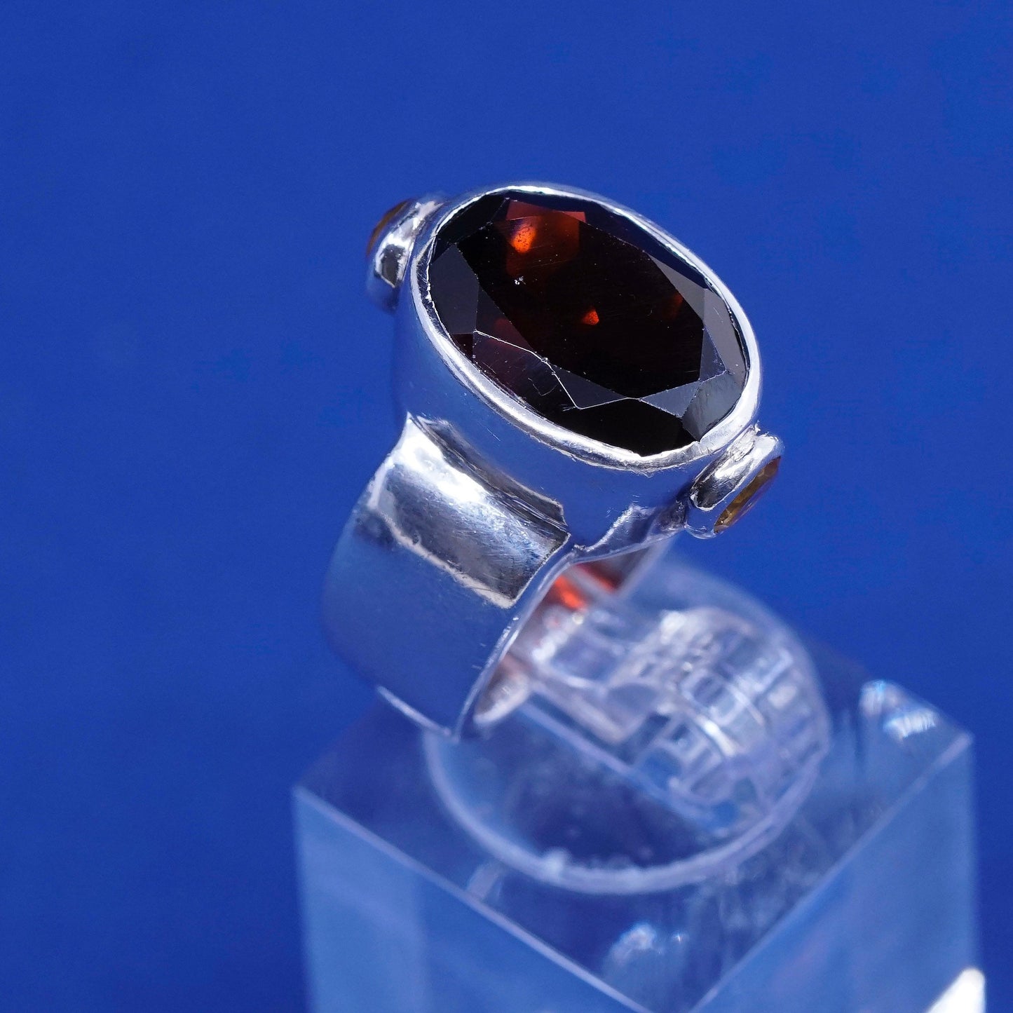Size 5, vintage Sterling silver handmade ring, 925 with Ruby N citrine
