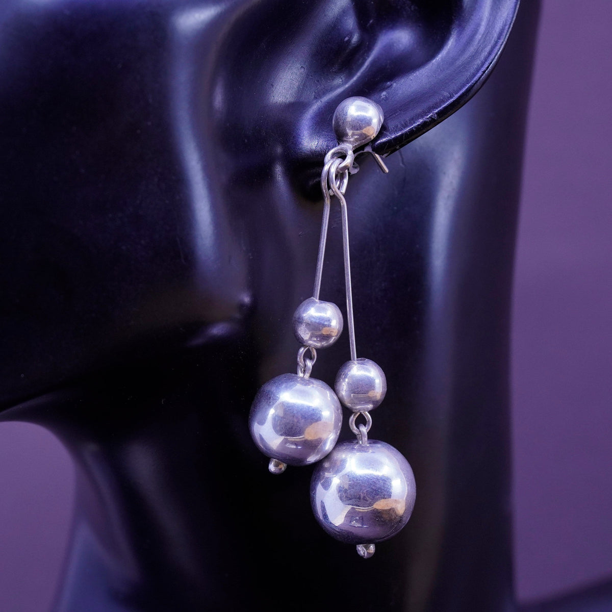 Vintage Mexico Sterling silver handmade earrings, 925 beads drops