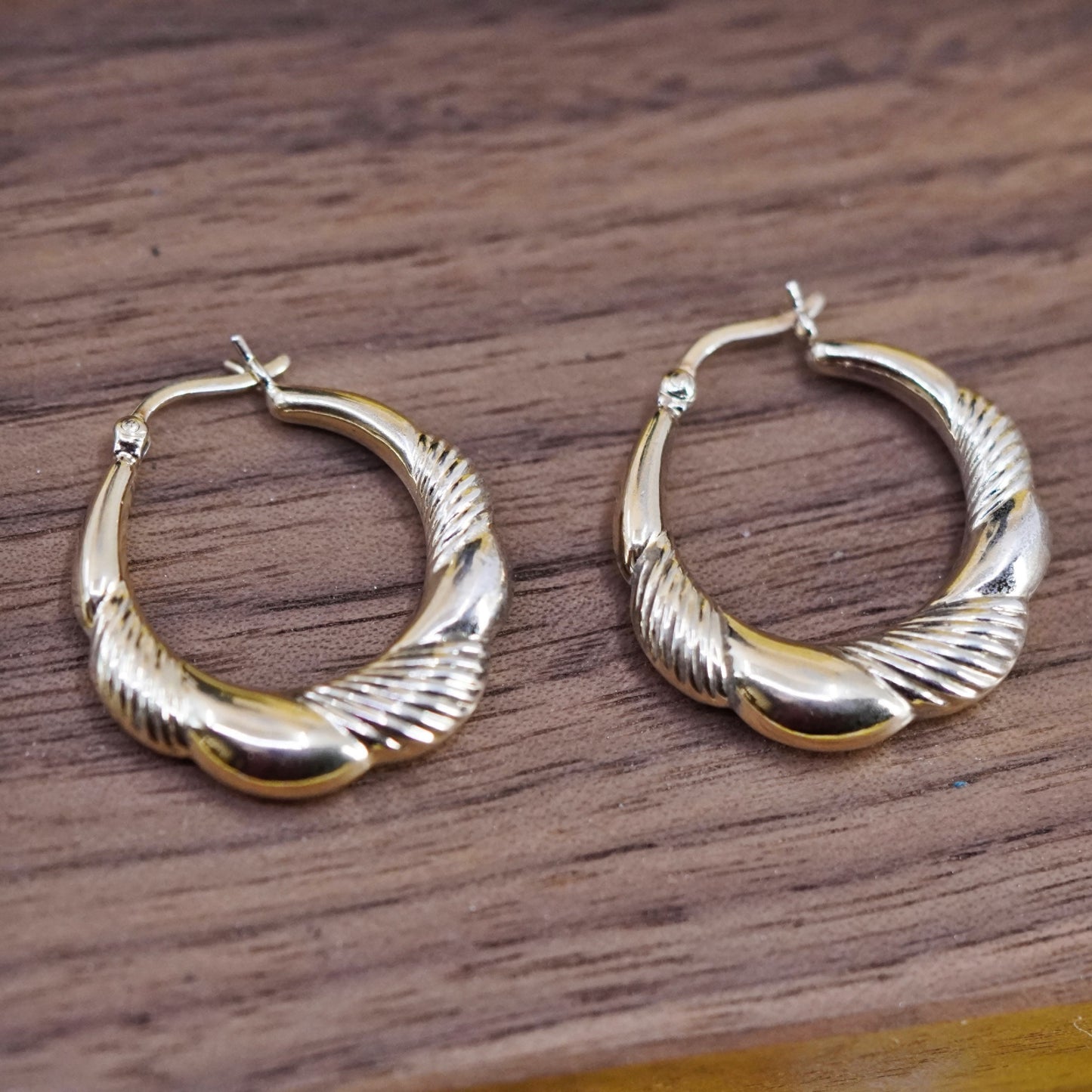 1”, vintage vermeil gold over Sterling silver earrings, 925 twisted chain hoops