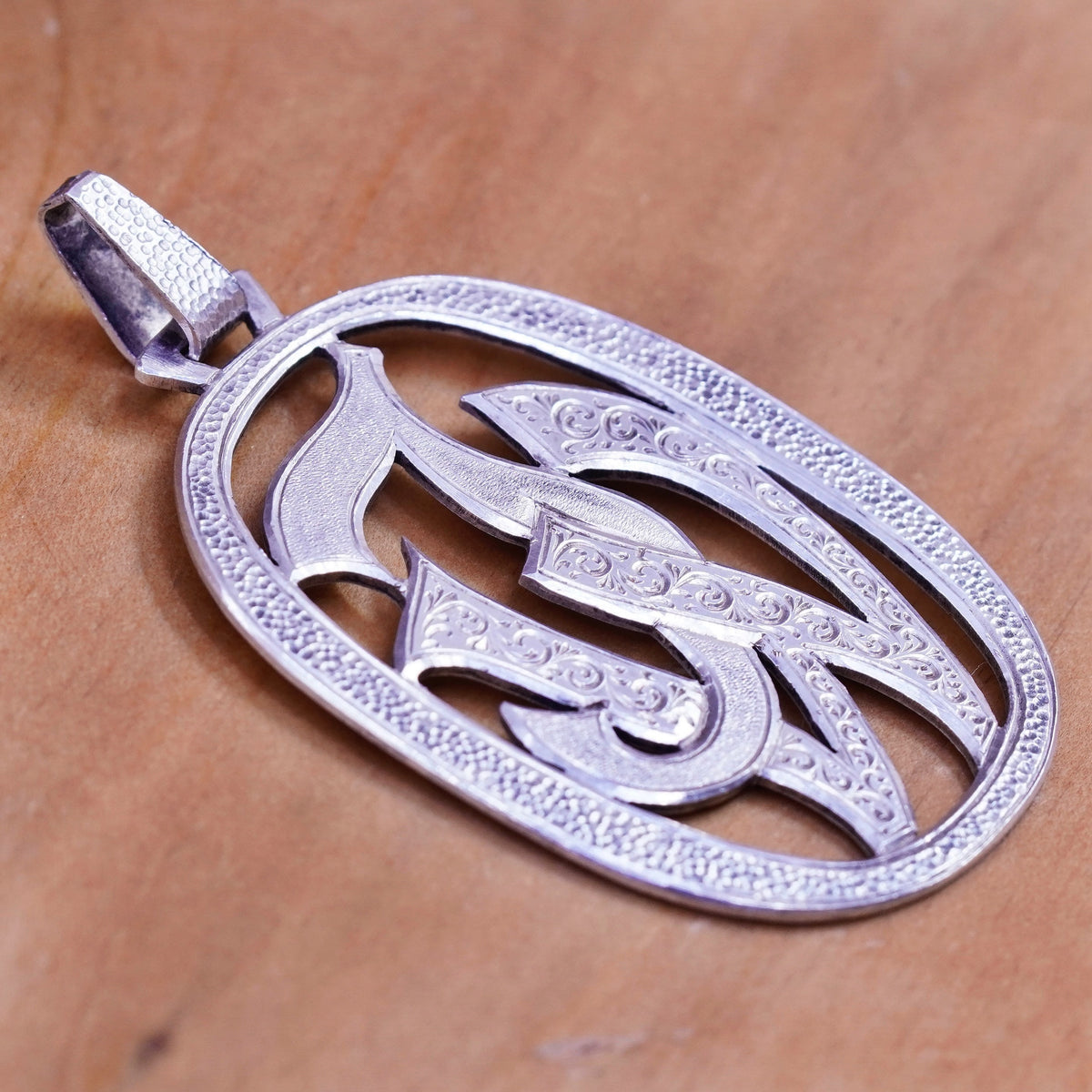 Vintage Germany Sterling silver handmade pendant, handarbeit 900 initial JW