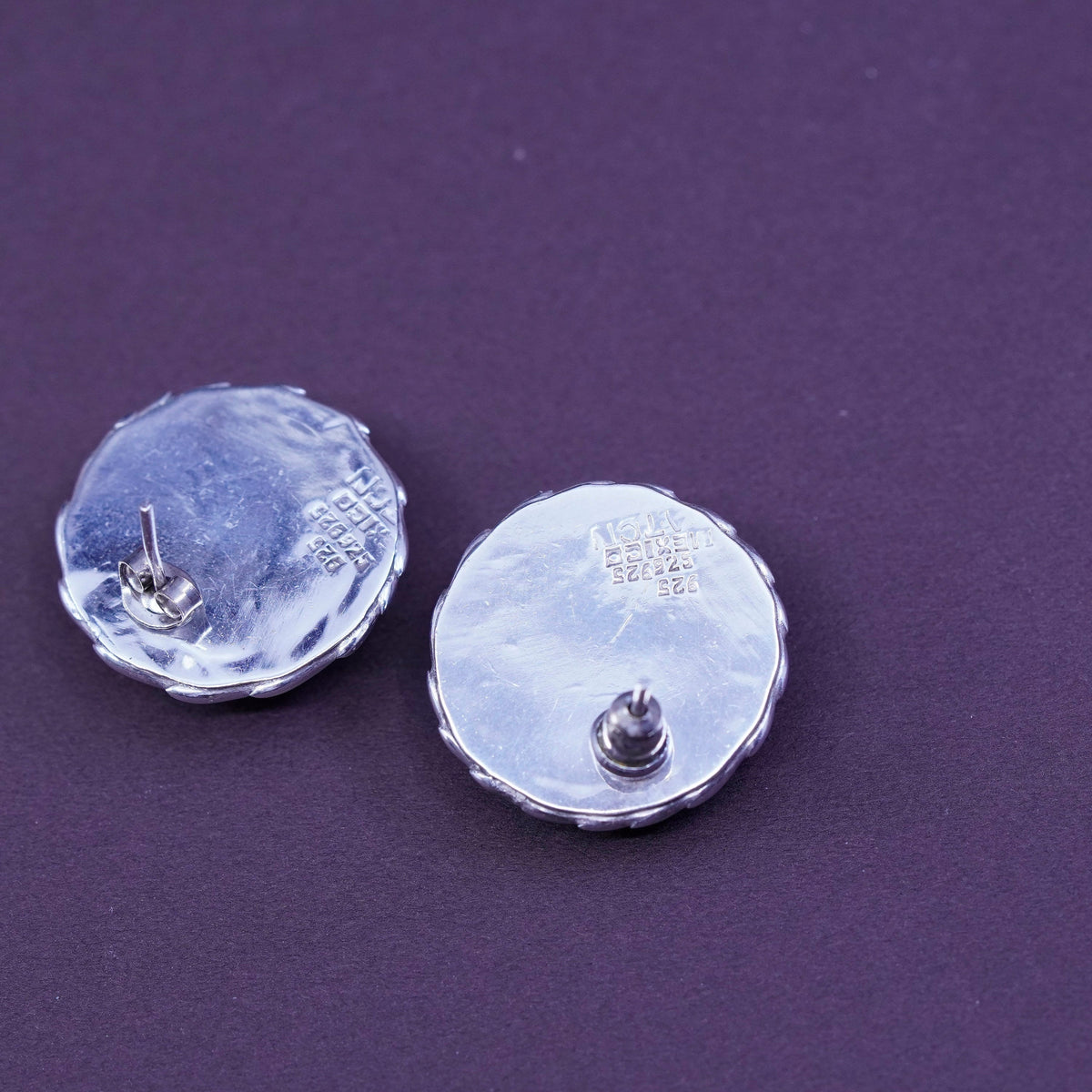 two tone Mexico Sterling silver handmade earrings, 925 studs with brass cable