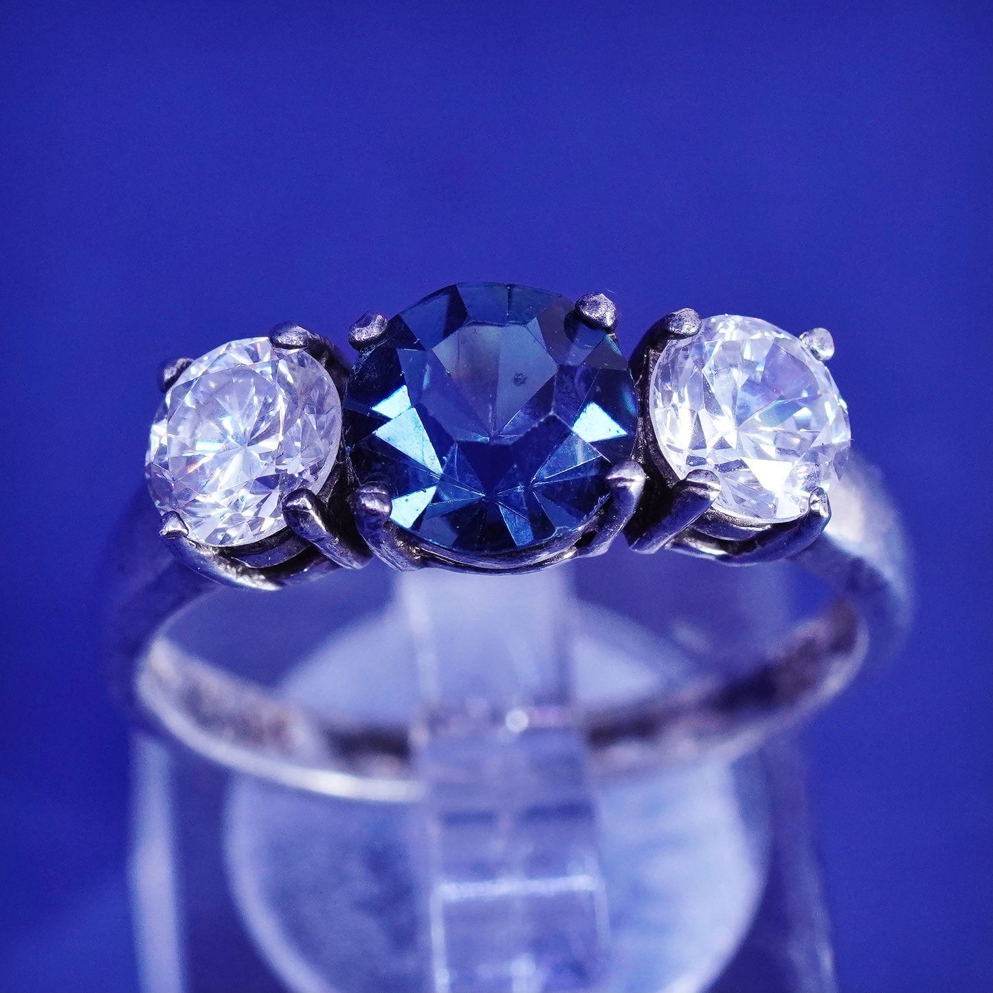 Size 10.25, vintage sterling 925 silver handmade ring with blue topaz