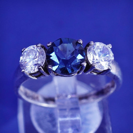 Size 10.25, vintage sterling 925 silver handmade ring with blue topaz