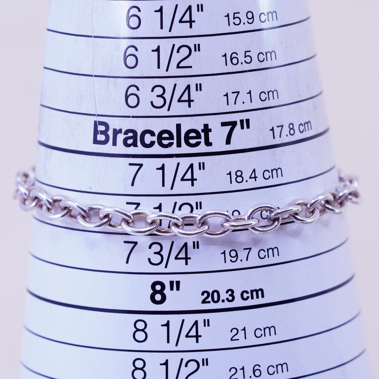 7.5”, 6mm, Vintage sterling 925 silver textured oval link chain