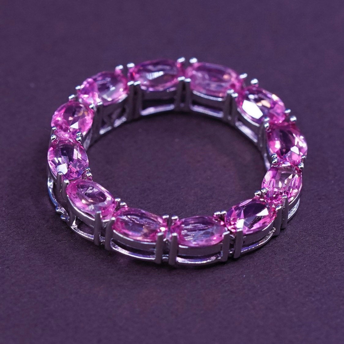vtg modern Sterling silver handmade pendant, 925 Circle Pendant w/ pink CZ