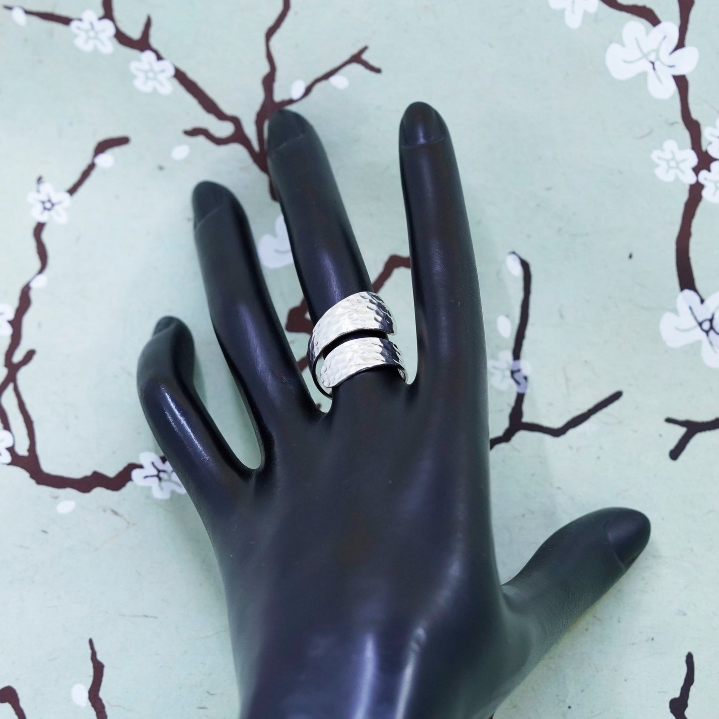 Size adjustable, Vintage sterling silver handmade ring, hammered 925 band