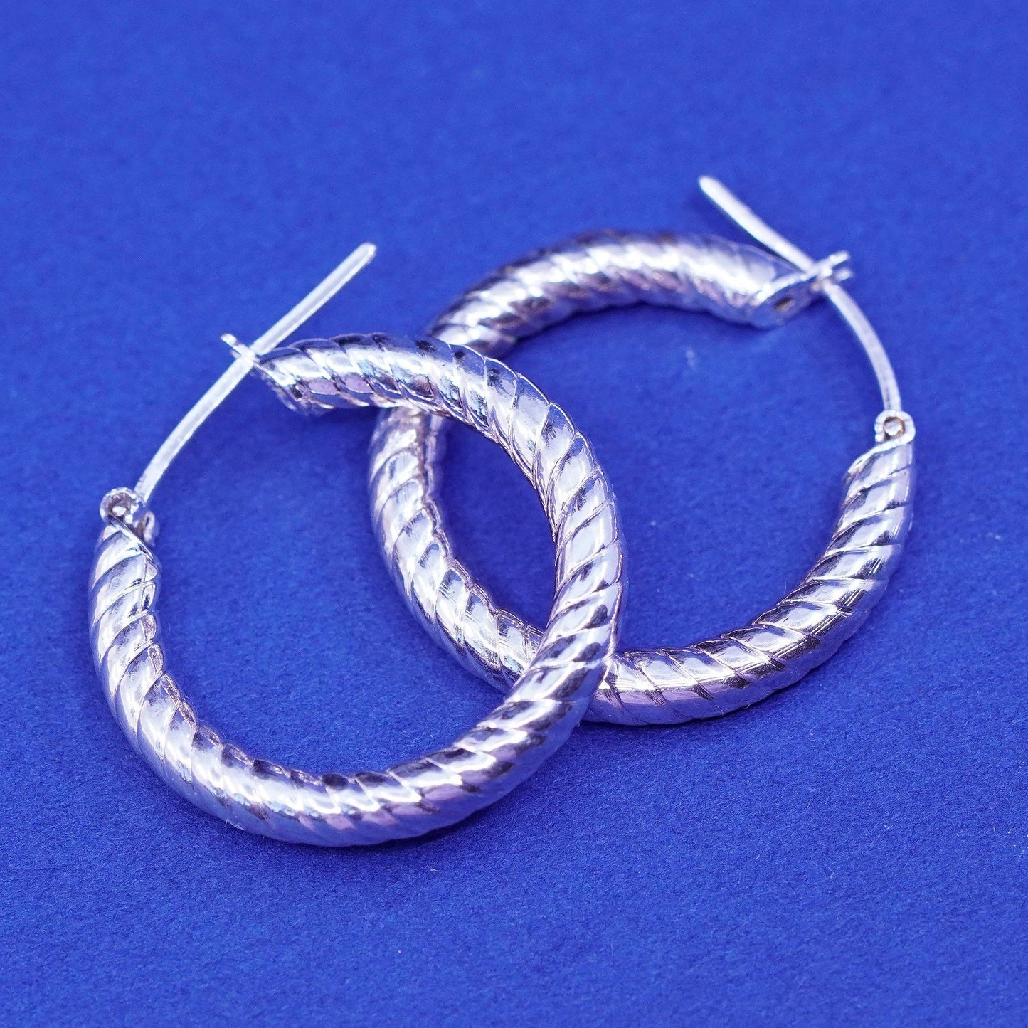 0.75”, vintage Sterling silver handmade earrings, textured 925 hoops, huggie
