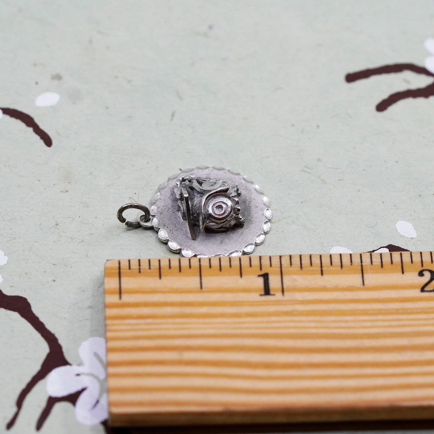 Vintage sterling silver handmade owl bird charm, 925 pendant