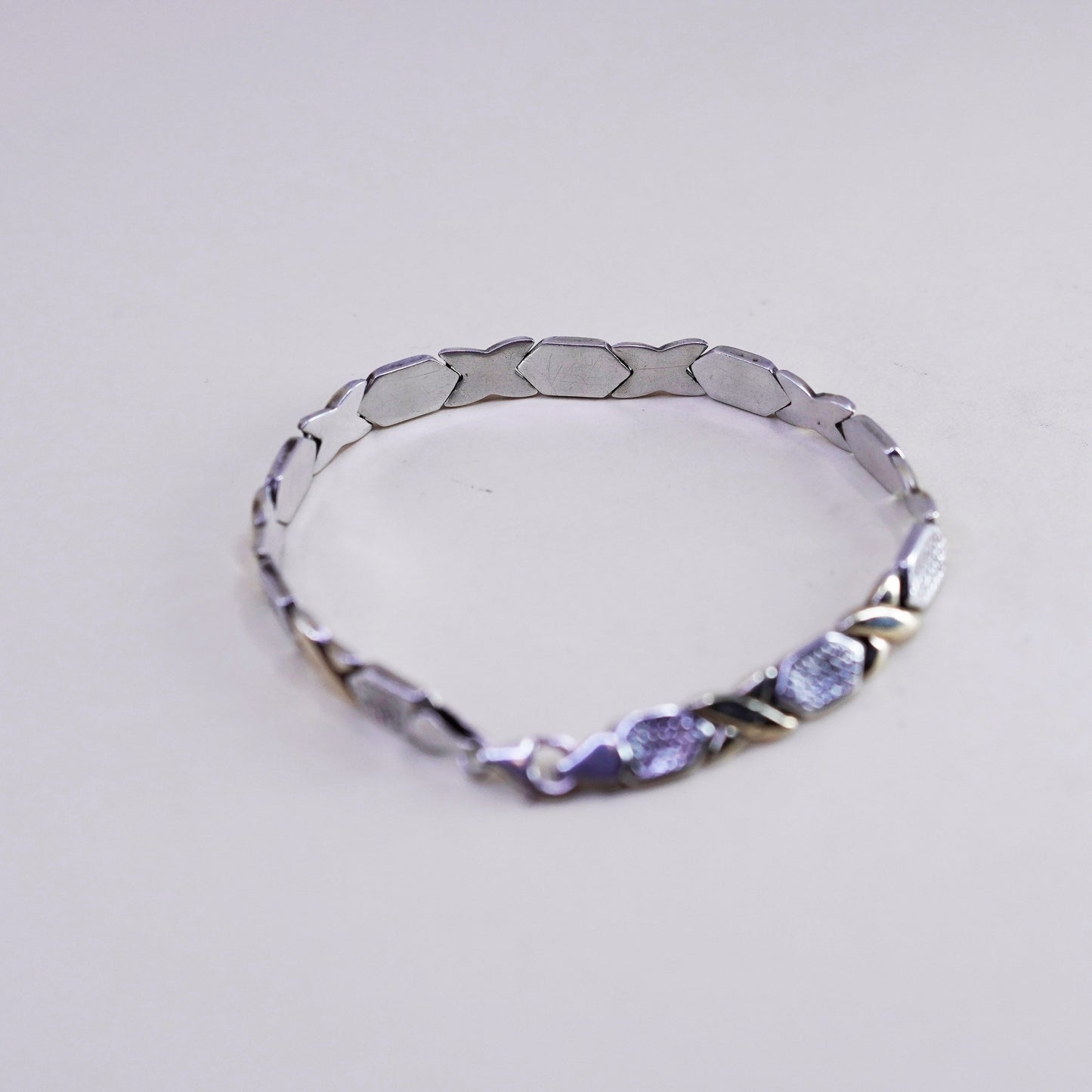 8”, Vintage turkey two tone sterling silver bracelet, Italian 925 XOXO chain