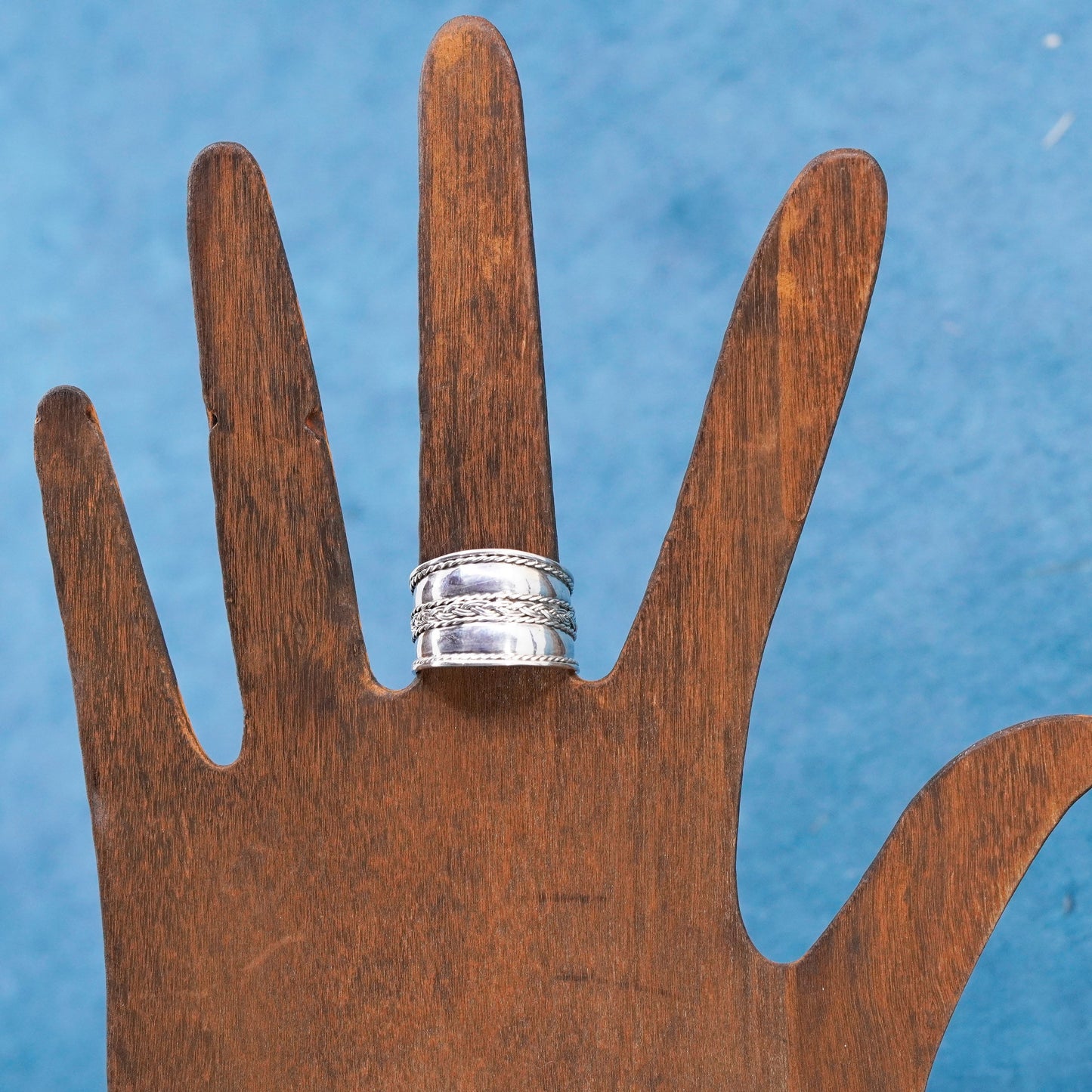 Size 7.5, vintage Sterling silver handmade band, wide 925 ribbed cable band