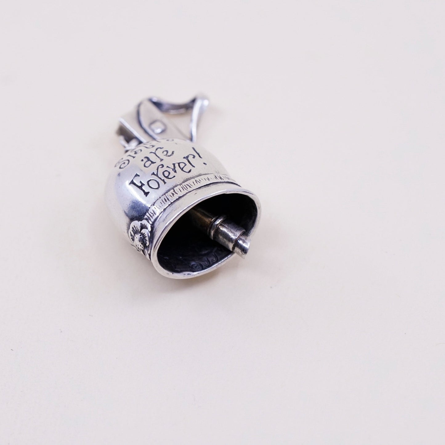 John Sterling silver handmade charm, 925 bell pendant “sisters are forever!