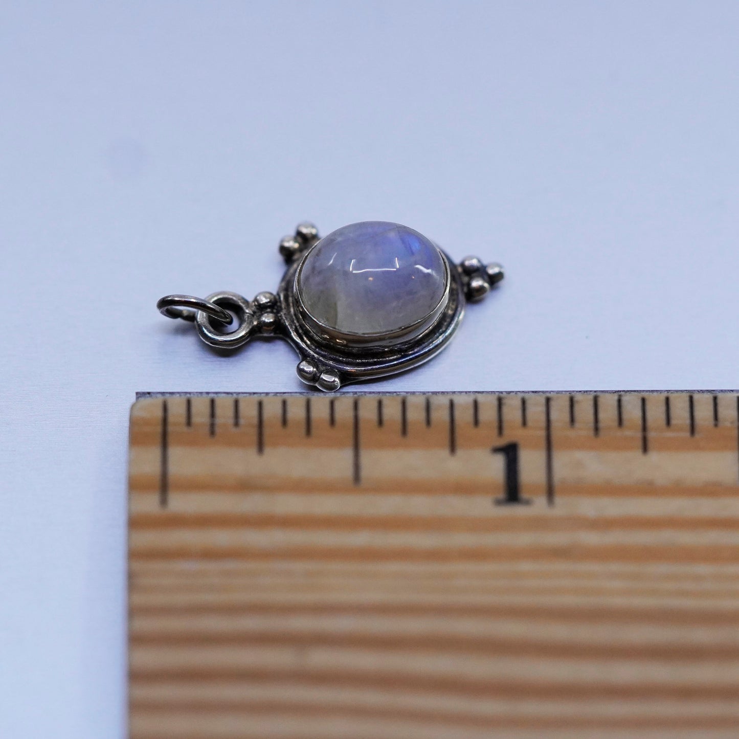 Vintage sterling 925 silver handmade charm pendant with blue moonstone