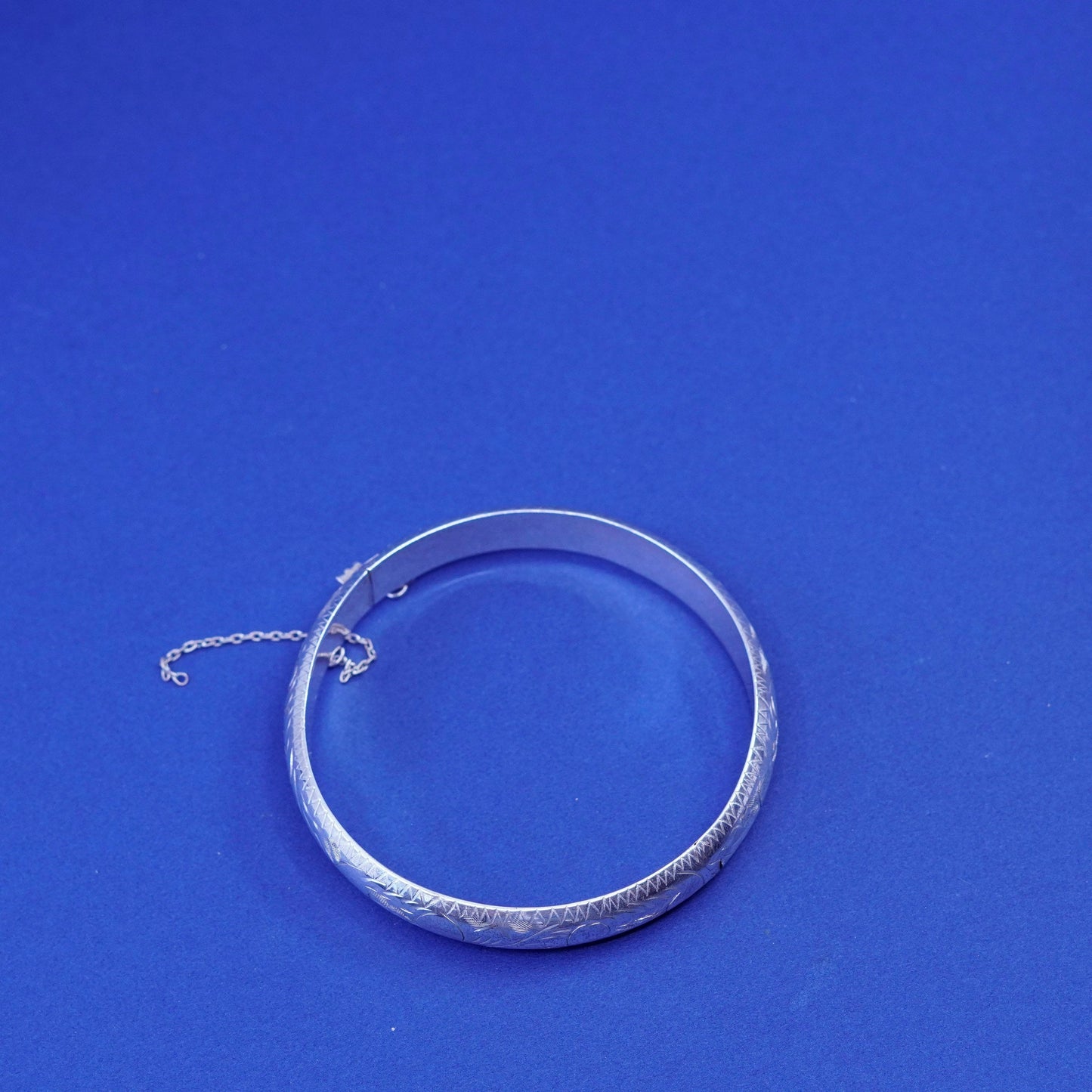 6.5”, sterling silver wide bracelet, 925 hinged flower floral textured bangle